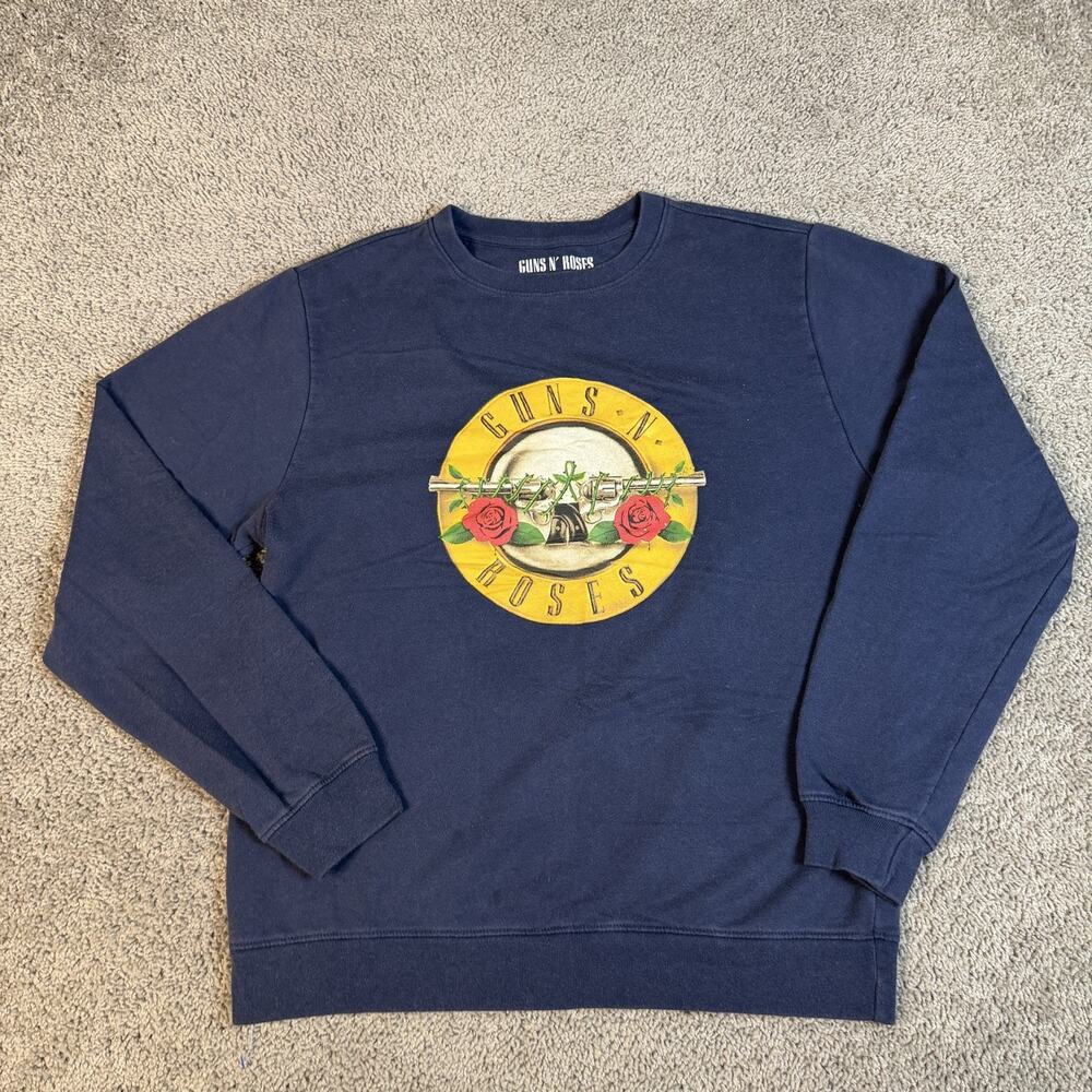 Guns N' Roses Sweatshirt Mens M Blue Pullover Fleece Graphic Print Tagless